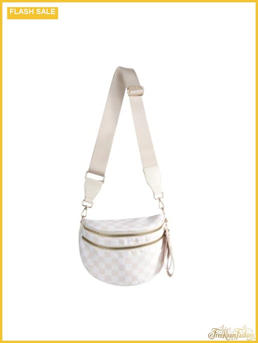 Checkered Nylon Crossbody Bum Bag Spacious Adjustable Strap Hands-Free Purse